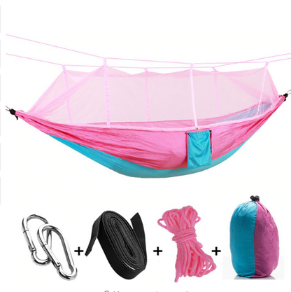 Outdoor Parachute Cloth Hammock Couble with Mosquito Net Light