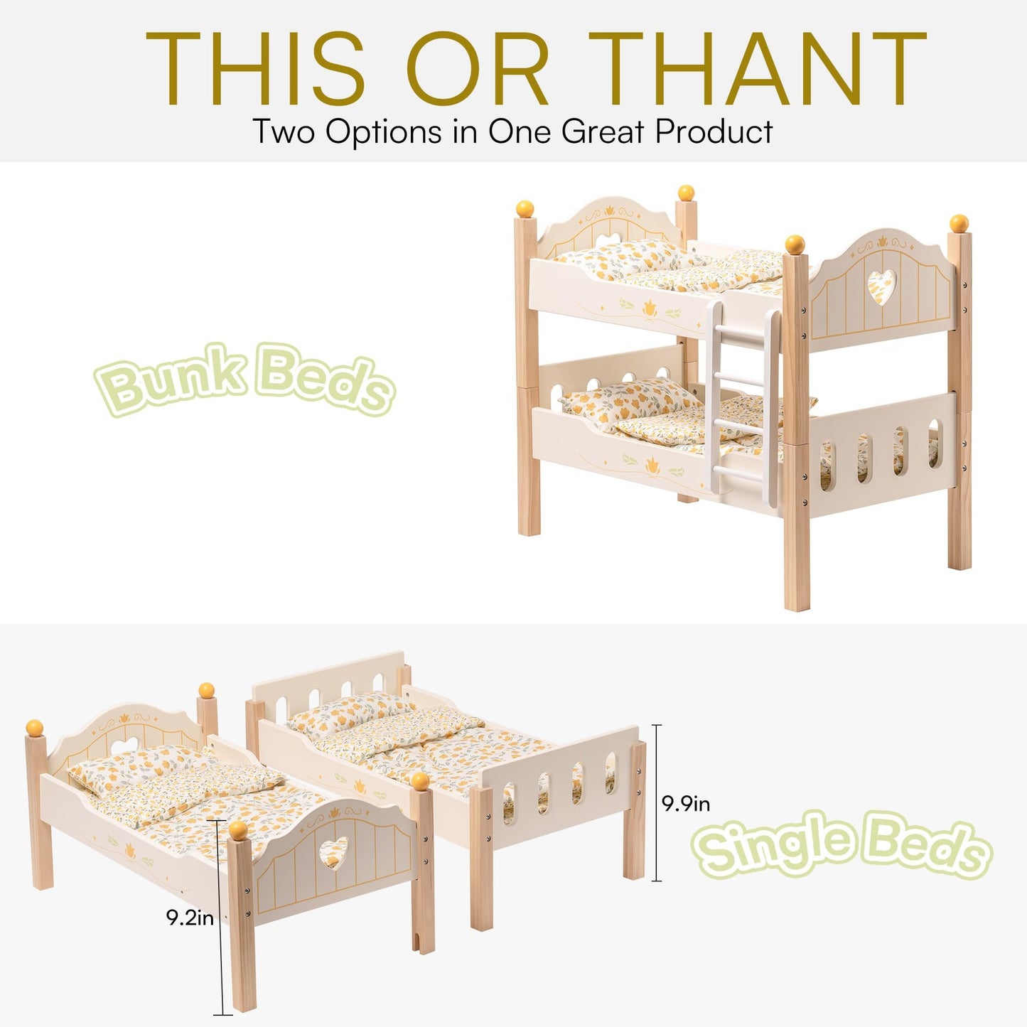 Doll Bunk Beds Cradle For 18 Inch Dolls Wooden Baby Doll