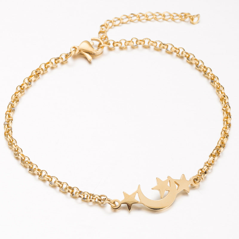 Gold Color Charms Bracelet Femme Stainless Steel Jewelry Gifts Holidays dealsniper-net Moon star