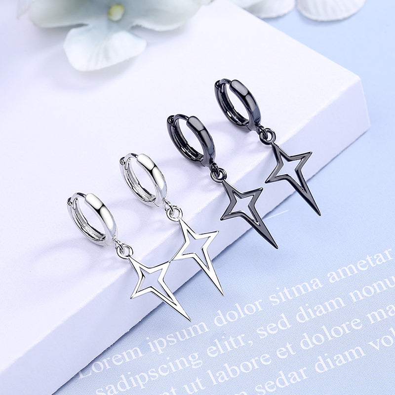 Hip Hip Men Earrings Jewelry Punk Silver Black Hollow Star Jewelry dealsniper-net