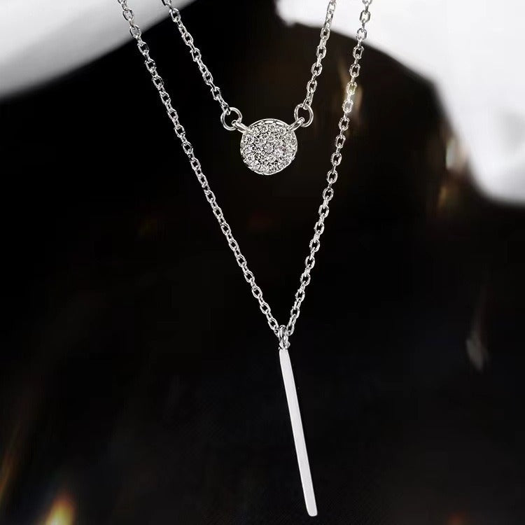 S925 Silver Color Double Chain Long Stick Micro Pave Zircon Jewelry dealsniper-net