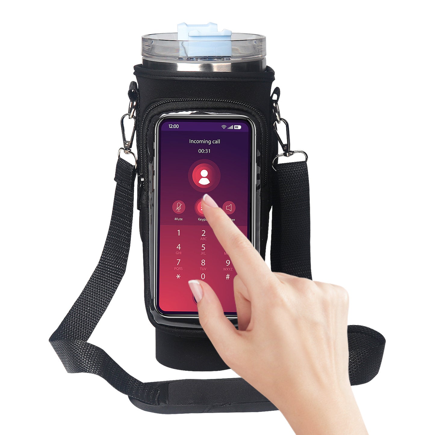 Cup Cover Transparent Touch Screen Neoprene kitchen Kitchen Gym From House Black Metal Buckle