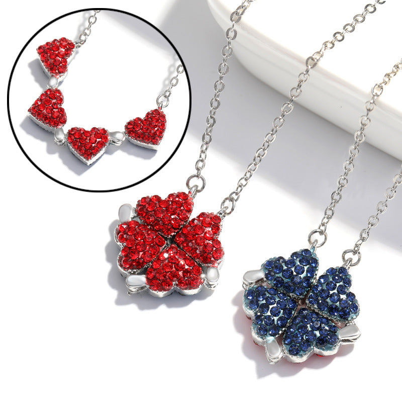 Love Lat Foldable Pendant Rose Gold Full Diamond Red Necklace Jewelry Gym From House Red blue