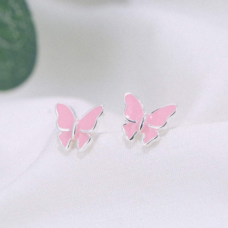 Sterling silver stud earrings literary cute butterfly stud earrings Korean fashion earrings Jewelry DealSniper.net 925 Silver