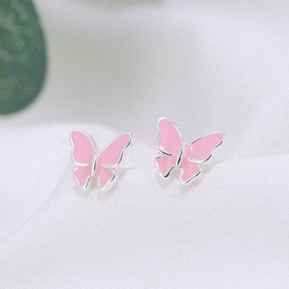 Sterling silver stud earrings literary cute butterfly stud earrings Korean fashion earrings Jewelry DealSniper.net 925 Silver