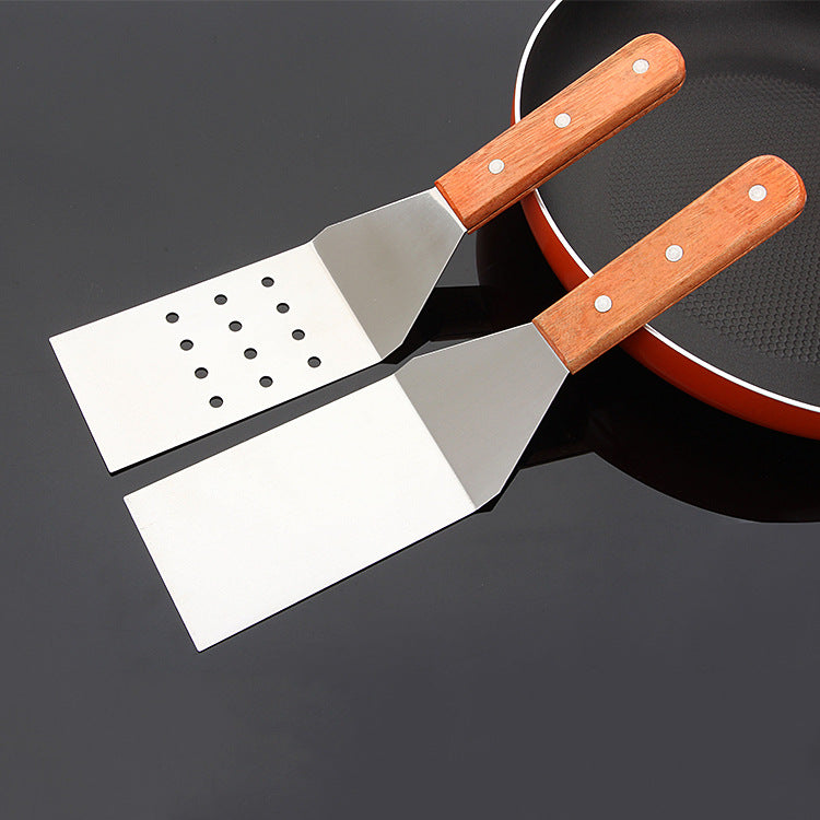 Wooden Handle Stainless Steel Kitchen Cooking Spatula Hotel Supplies Kitchen dealsniper-net