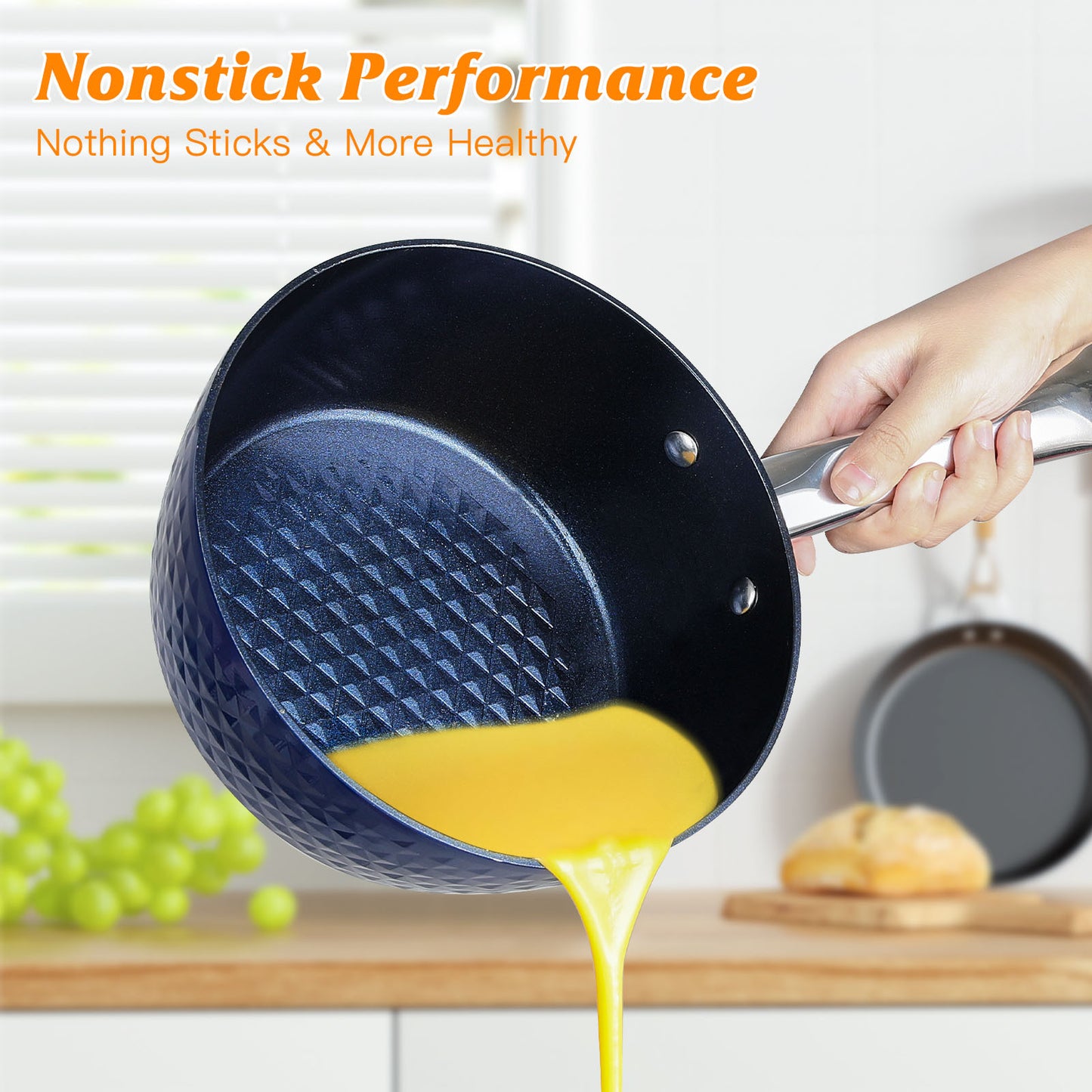 Frying Pan Sets Non Stick 3Pieces Blue 3D Diamond Cookware Kitchen dealsniper-net