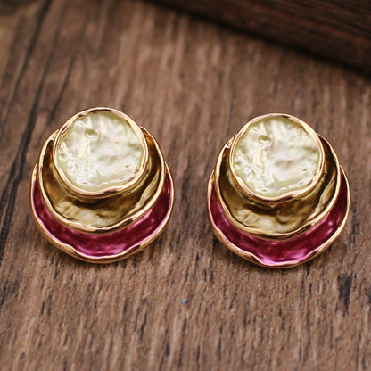 Ins Three-colored Painting Round Earrings Fashion Jewelry dealsniper-net Rose Red