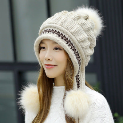 Cozy Knit Fleece-Feel Beanie With Ear Flaps & Pompom