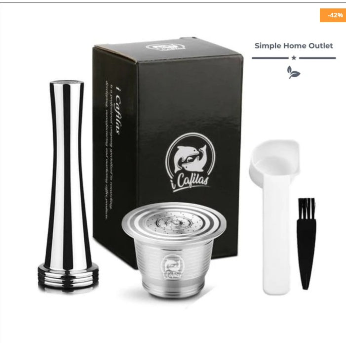 Stainless Steel Reusable Nespresso Refillable Coffee Capsule Pod Filter Kitchen DealSniper.net Round hole