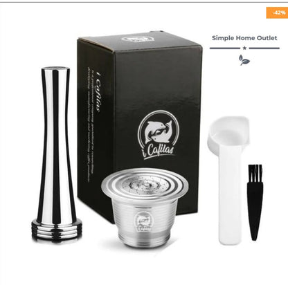 Stainless Steel Reusable Nespresso Refillable Coffee Capsule Pod Filter Kitchen DealSniper.net Round hole