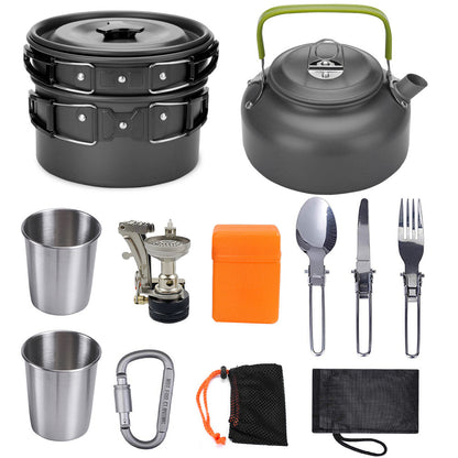 Camping Cookware Kit Outdoor Cooking Set Hiking Picnic Outdoor DealSniper.net Black