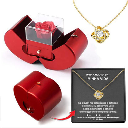 Fashion Jewelry Box Red Apple Christmas Gift Necklace Eternal Rose For Girl Mother's Day Valentine's Day Gifts With Artificial Flower Rose Flower Jewelry Box Jewelry dealsniper-net Necklace WISDOM TRYMA Box Spanish