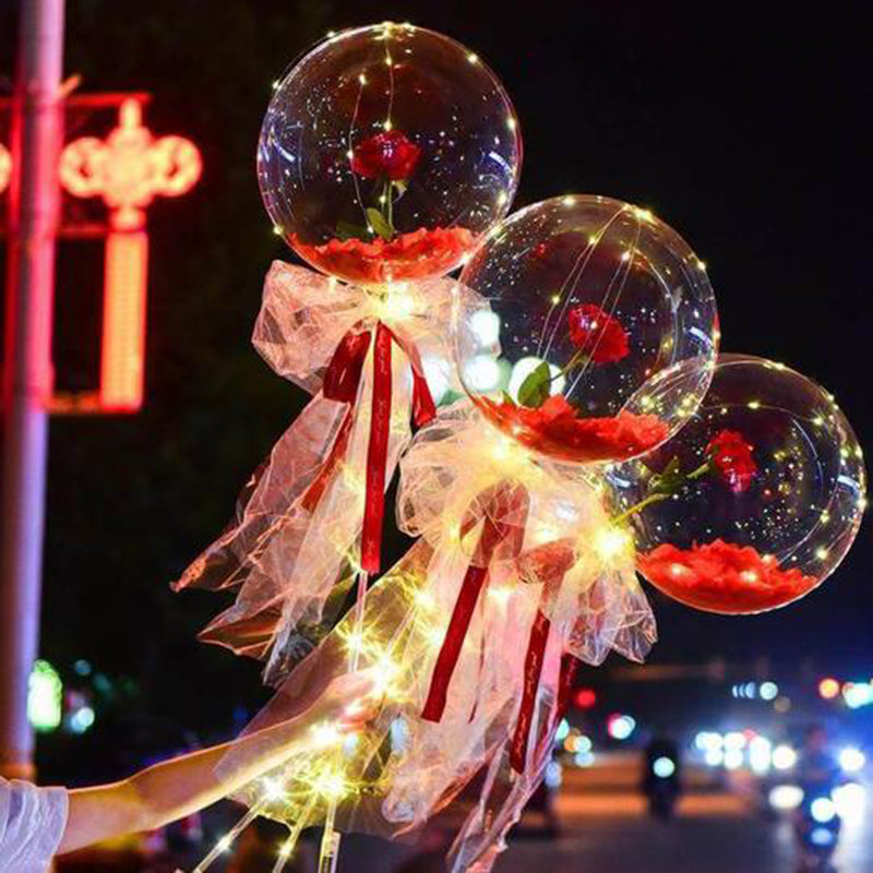 LED Luminous Balloon Rose Bouquet Transparent Bobo Ball Rose Deals dealsniper-net Red petals