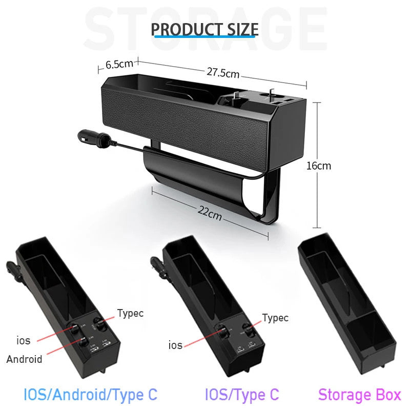 Car Organizer with Charger Cable Car Seat Gap Storage Box with Cable Vehicle Gym From House