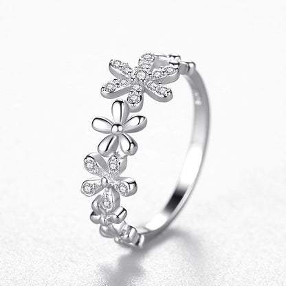 Sterling Silver Daisy Ring Female Korean Fashion Light Luxury Micro Diamond Ring Jewelry dealsniper-net