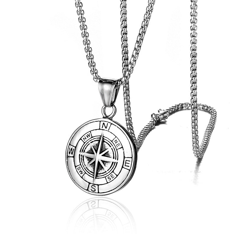 Titanium steel compass pendant Jewelry dealsniper-net Silver pendant