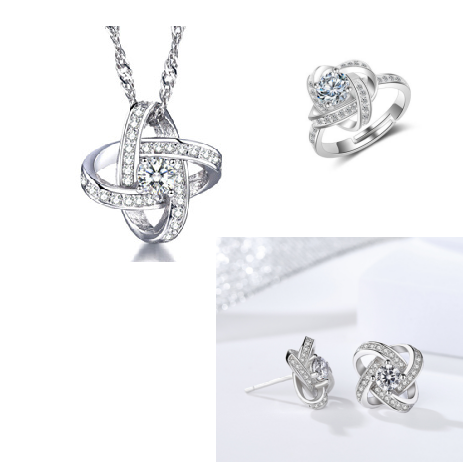 925 Sterling Silver Necklace For Women Forever Heart AAA Zircon Mosaic Necklaces & Pendants Gift Kitchen DealSniper.net 14Kwhitegold55L set