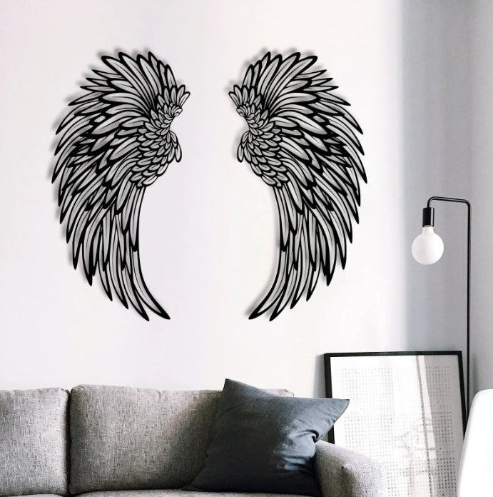 Carved Metal Wall Decor Art With Light Angel Wings Decoration House DealSniper.net