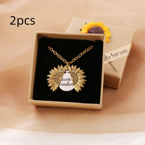 You Are My Sunshine Sunflower Necklace Women Men Women dealsniper-net A gold necklace with a box 2PCS