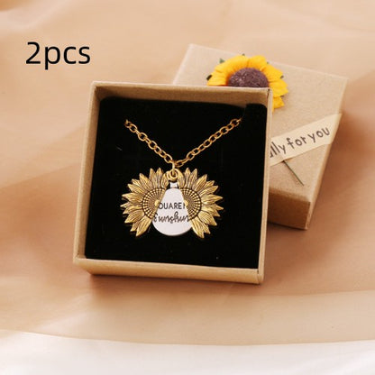 You Are My Sunshine Sunflower Necklace Women Men Women dealsniper-net A gold necklace with a box 2PCS