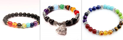 Handmade Black Lava Seven Chakra Healing Balance Beaded Bracelet