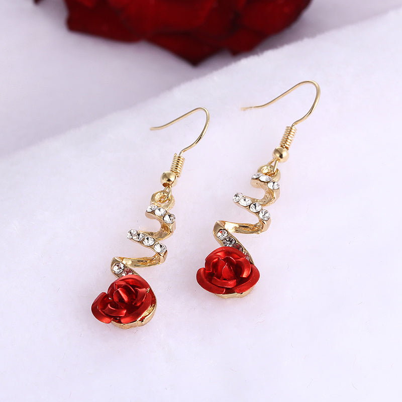 Fashion Jewelry Ethnic Red Rose Drop Earrings Big Rhinestone Women dealsniper-net