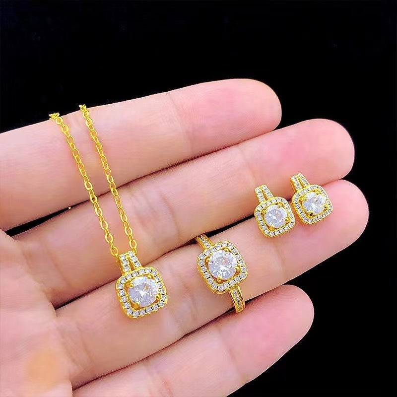 Fashion Jewelry Set Zircon Gem Pendant Chain Choker Jewelry dealsniper-net