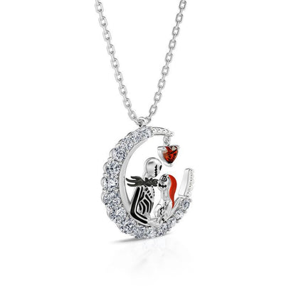 Halloween Moon-shaped Skull Necklace With Rhinestones Jewelry Gym From House