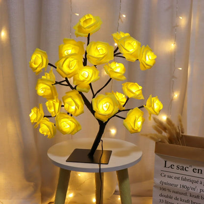 Bedroom Room Rose Tree Lamp Decoration Home Decor Gym From House Yellow rose 24lights on black USB