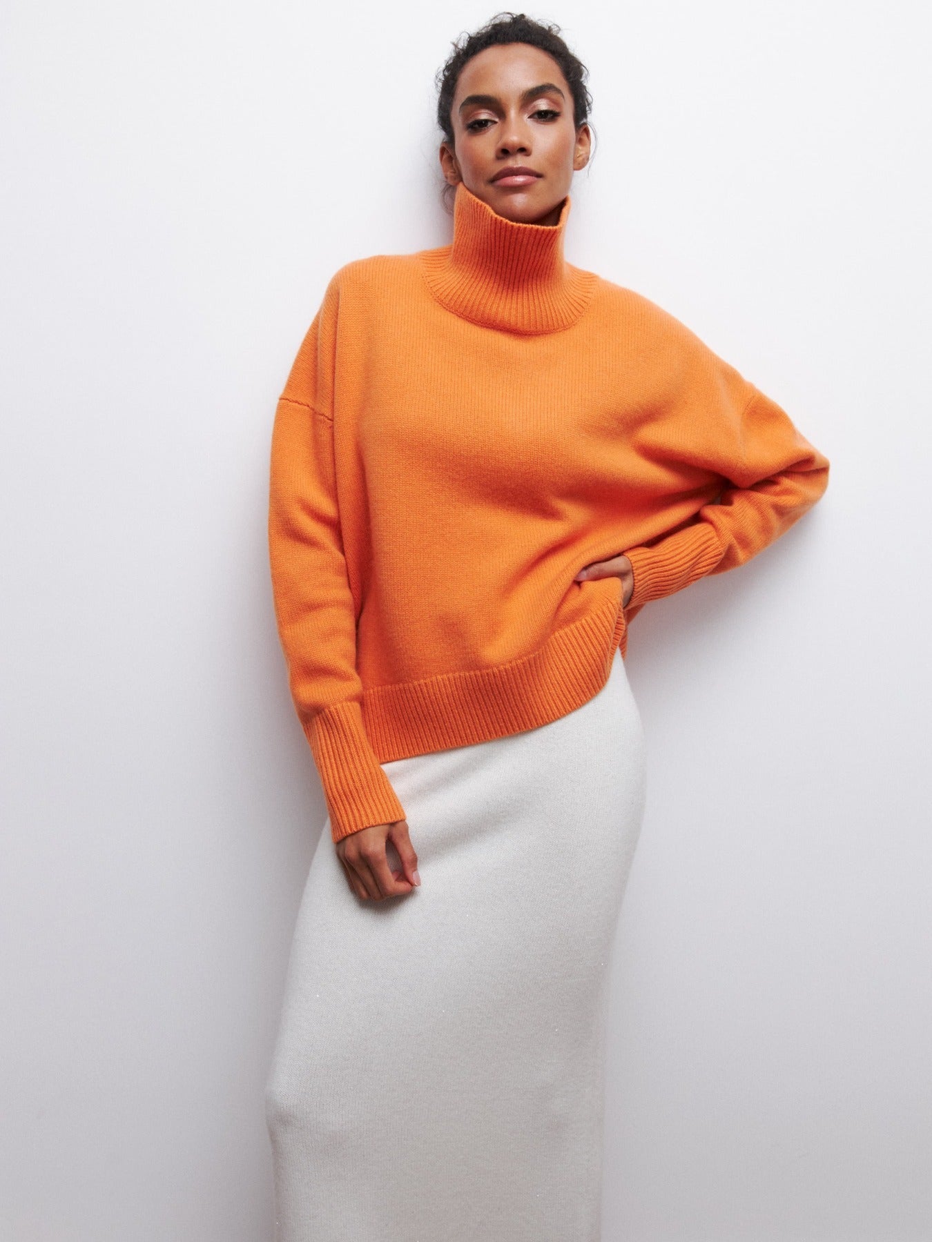Winter Turtleneck Sweater Ins Solid Color Long Sleeve Pullover Women null Orange Red 2XL