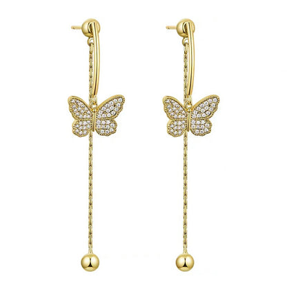 Premium sense tassel earrings butterfly earrings Jewelry dealsniper-net Golden