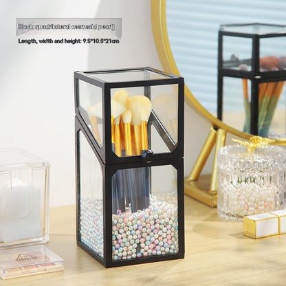 Makeup Brush Glass Storage Container Dustproof Cover Beauty dealsniper-net Black Square Mermaid Pearl