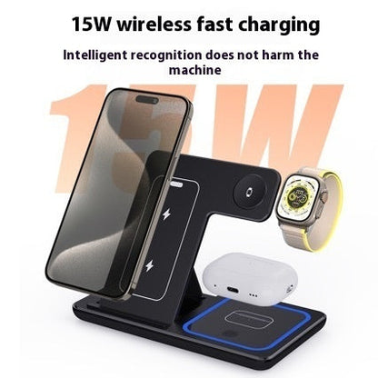 3 In 1 LED Fast Wireless Charger Stand Foldable Charging Station Electronics DealSniper.net Black IPhone