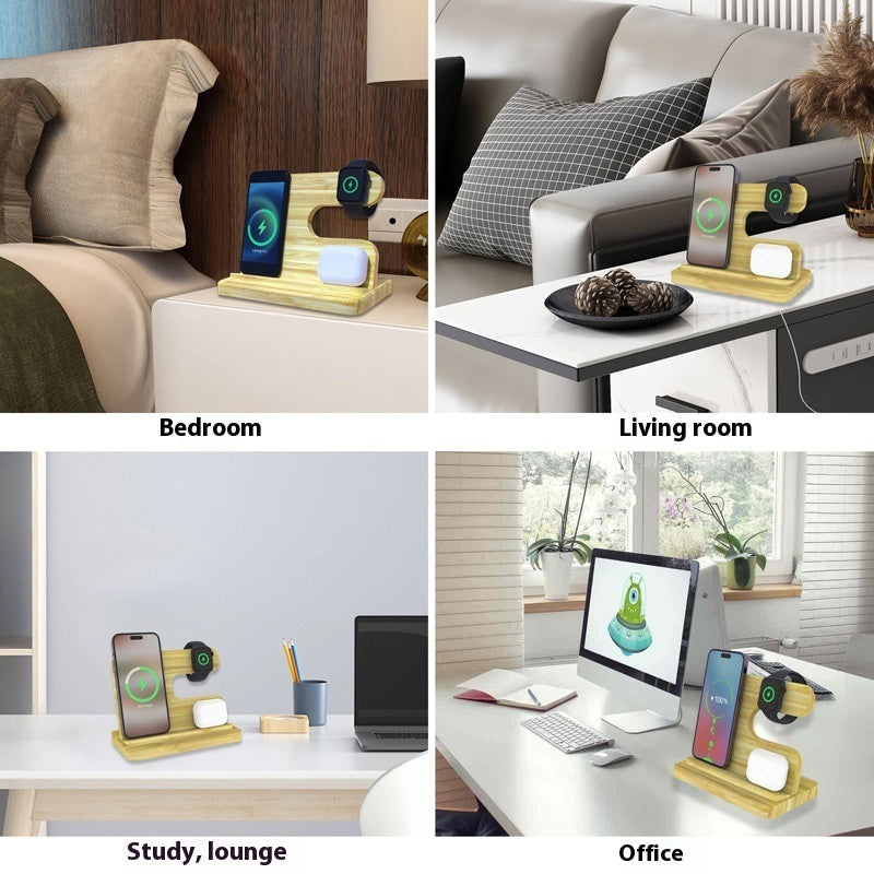 Bamboo Three-in-one Wireless Charger Bracket Gadgets Gym From House
