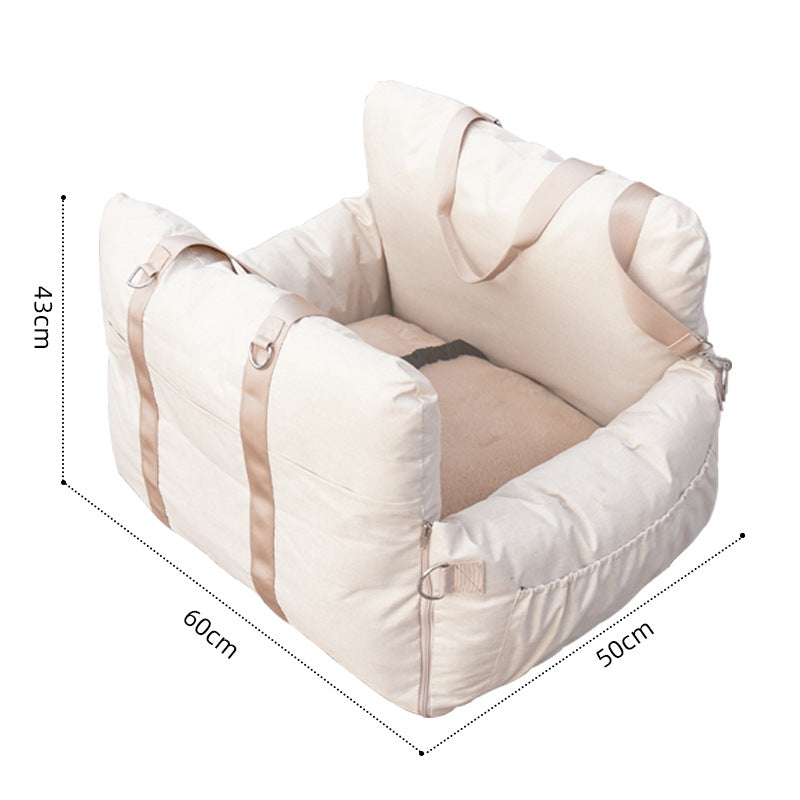 Linen Car Safety Seat Front Dog Bed Pets Gym From House Beige 60X50X43cm