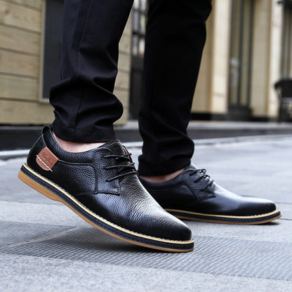 Men's Casual Leather Shoes Top Layer Daily Shoes Trend Men's Shoes British Tie Dress Shoes Men DealSniper.net