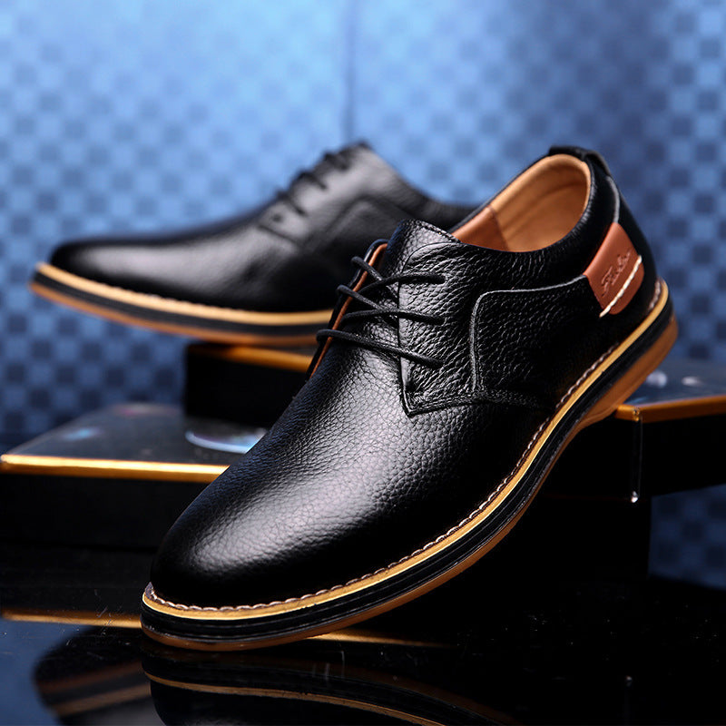 Men's Casual Leather Shoes Top Layer Daily Shoes Trend Men's Shoes British Tie Dress Shoes Men DealSniper.net