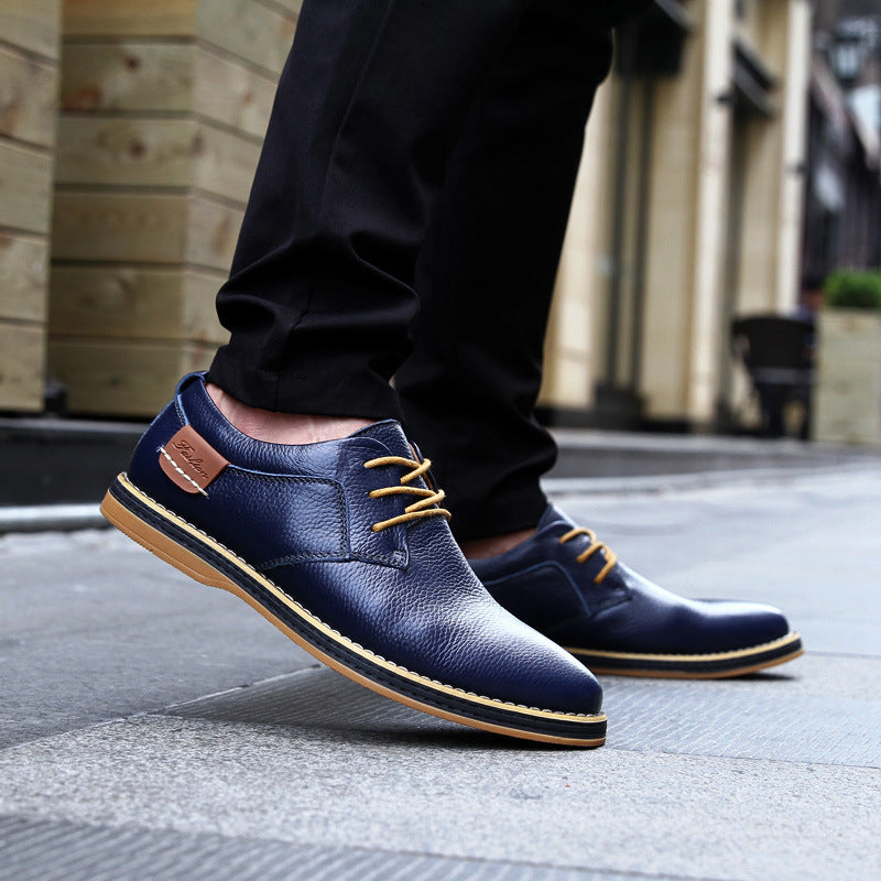 Men's Casual Leather Shoes Top Layer Daily Shoes Trend Men's Shoes British Tie Dress Shoes Men DealSniper.net