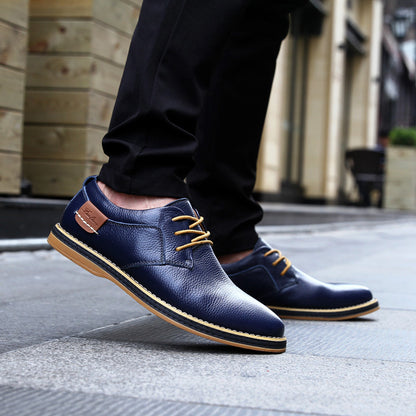 Men's Casual Leather Shoes Top Layer Daily Shoes Trend Men's Shoes British Tie Dress Shoes Men DealSniper.net