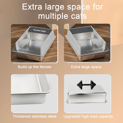 Oversized Stainless Steel Litter Box Semi-enclosed Pets dealsniper-net