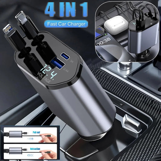 4 In 1 Retractable Car Charger Fast Car Phone Charger Vehicle Gym From House