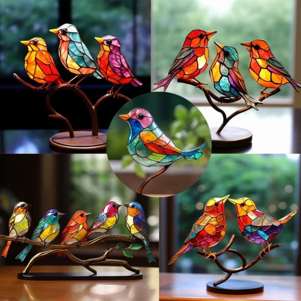 Stained Birds On Branch Desktop Ornaments For Bird Lover Home Decor dealsniper-net