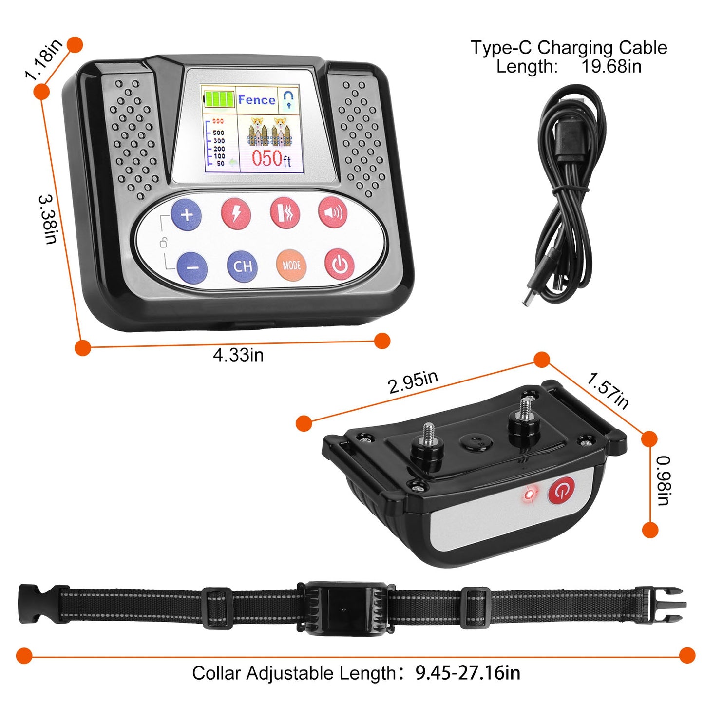 1Set 990FT Range Dog Wireless Fence Remote Training Collar Pets Gym From House