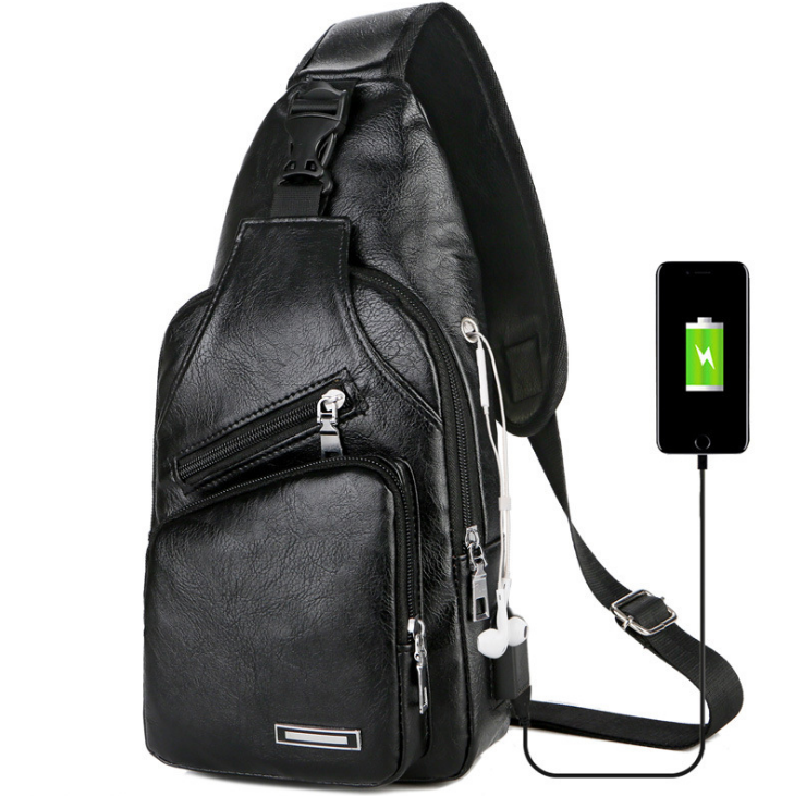 USB Portable Charging Chest Bag Messenger Bag Men dealsniper-net Black x2pcs