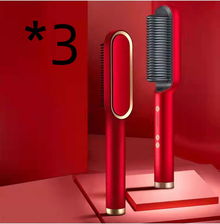 New 2 In 1 Hair Straightener Hot Comb Women dealsniper-net 3pcs Red US Opp pack