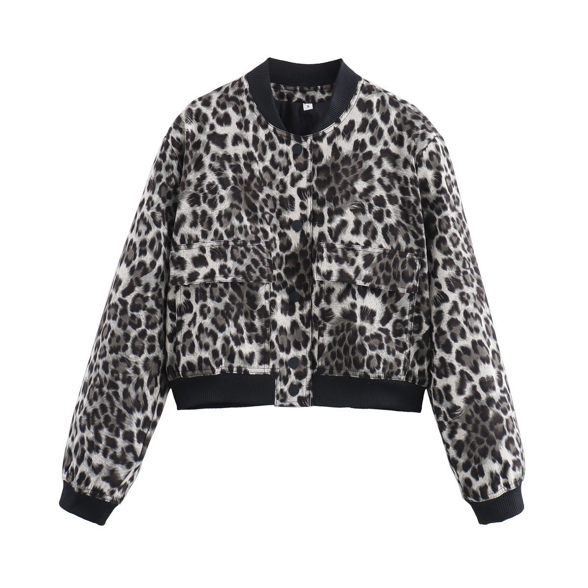 Casual Single-breasted Stand Collar Short Jacket With Pockets Women dealsniper-net Leopard print L