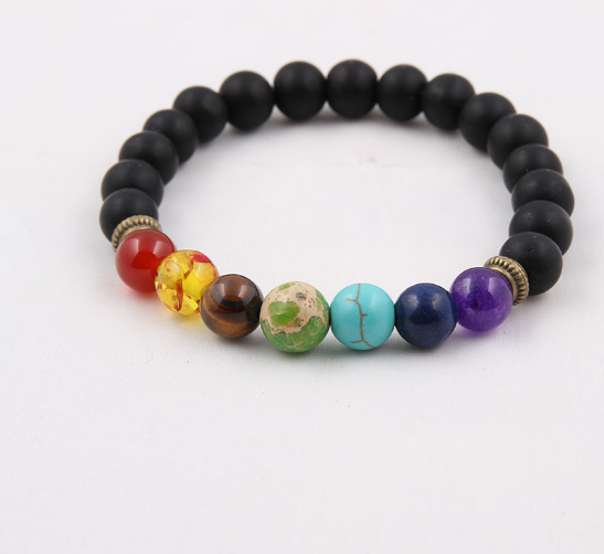 Handmade Black Lava Seven Chakra Healing Balance Beaded Bracelet Jewelry dealsniper-net C