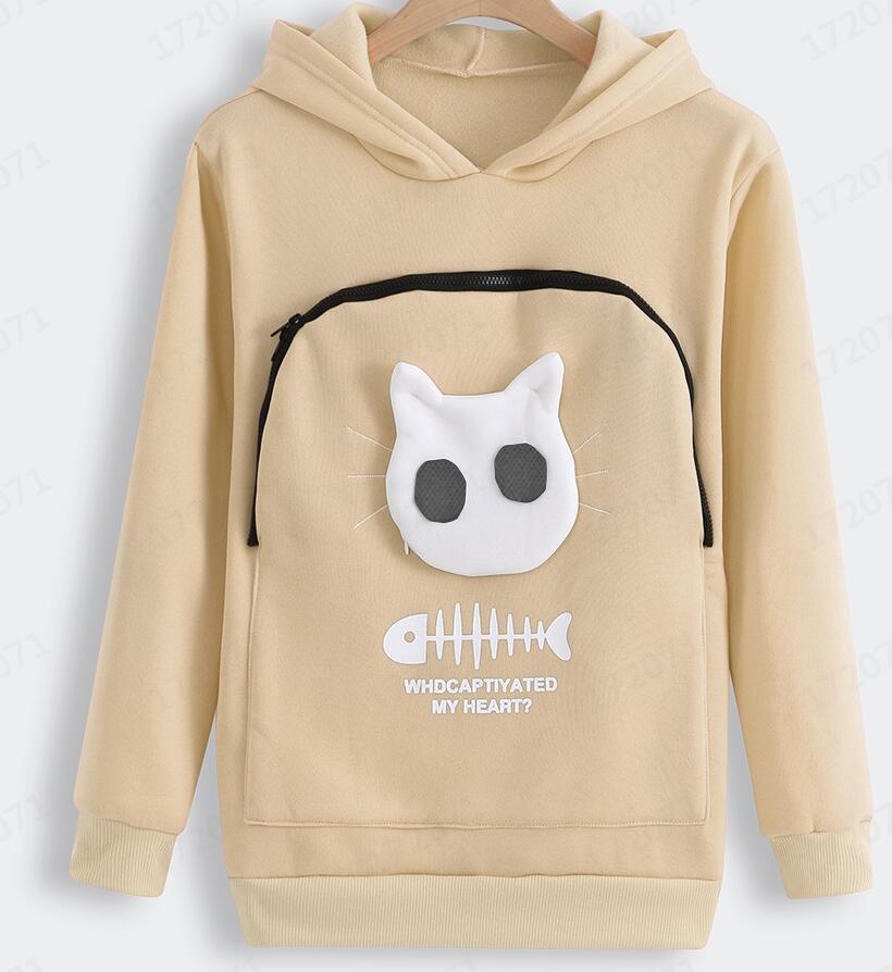 Cat print hoodie Women dealsniper-net Apricot 3XL