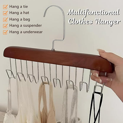 3Pcs Bra Hangers For Closet Organizer, All In One Hanger - 360 Rotating, Tank Top Hanger With 8 Hooks, Bra Organizer, Space Saving Closet Organizer For Tops, Bras, Camisoles, Scarfs Or Belts House dealsniper-net 3pcs brown